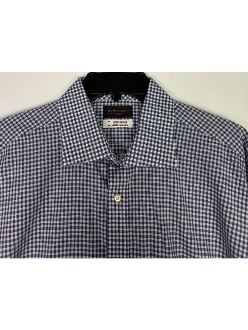 Thomas Dean Collection Mens XL Blue White Gingham Check Italian Fabric Shirt